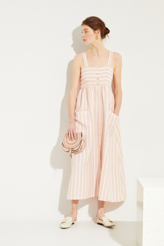 Gestreiftes Leinen-Kleid 'Boca' Rosé/Weiß