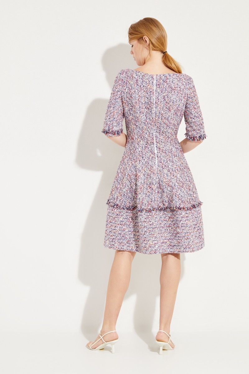 Talbot Runhof Tweed-Kleid mit Fransen Blau/Multi