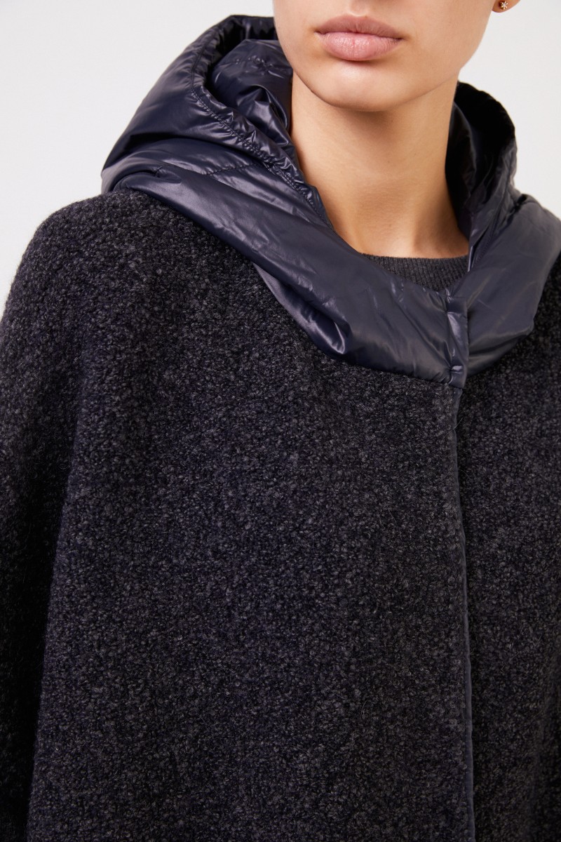 Fabiana Filippi Woll-Cape mit Kapuze Blau Melange