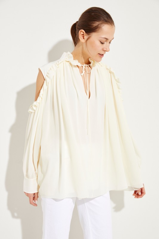 Seiden-Bluse mit Rüschen Dusty White