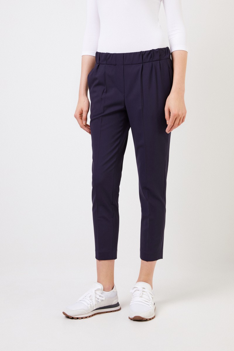 Woll-Bundfaltenhose Marineblau