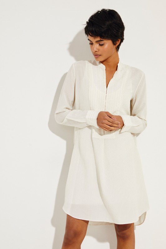 Gestreiftes Seiden-Kleid 'Alfie' Beige