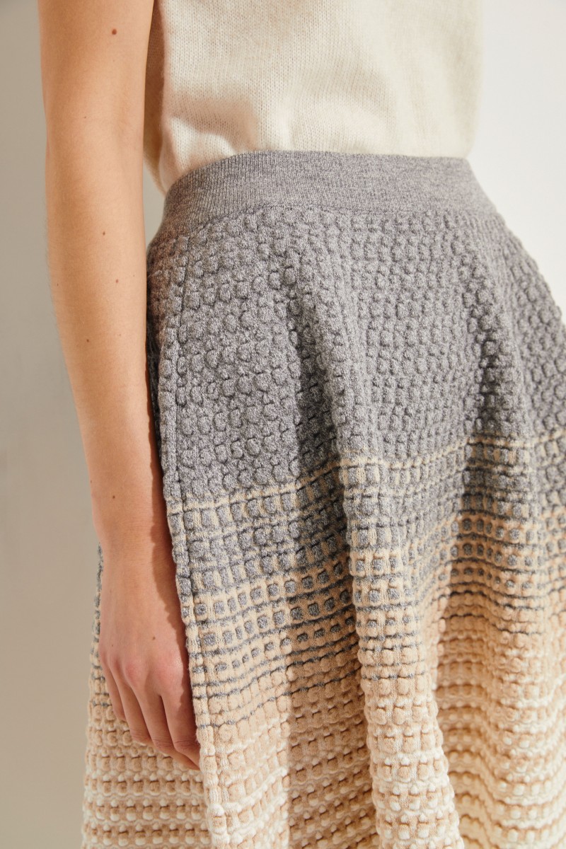 Woll-Rock mit Strickmuster Grau/Beige