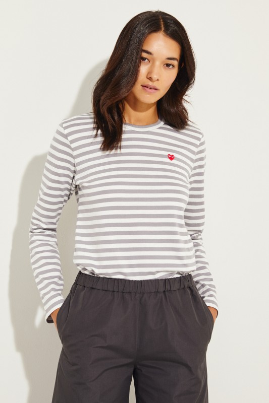 Gestreiftes Longsleeve Grau/Weiß