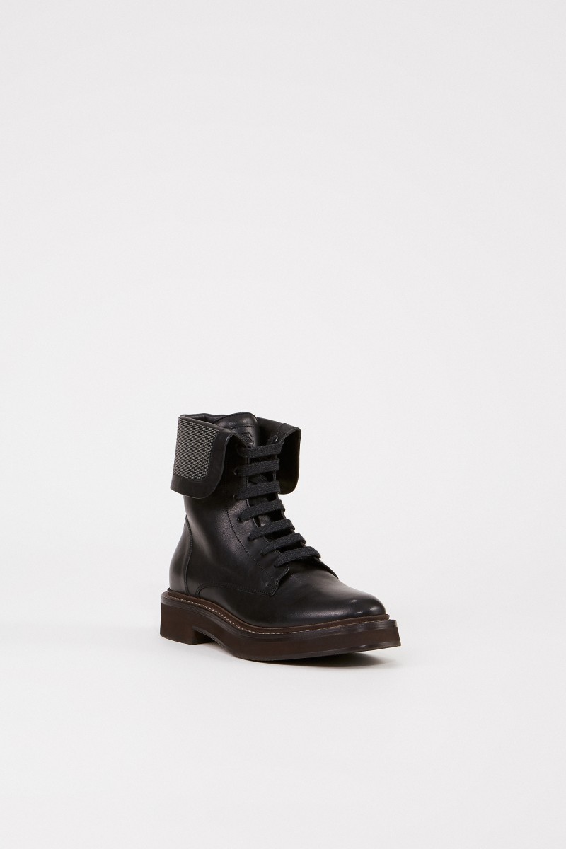 Brunello Cucinelli Leder-Boots mit Perlenverzierung Schwarz