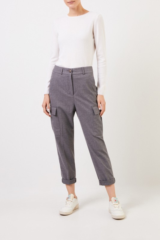 Cappellini Cargohose mit Saumumschlag Grau Meliert