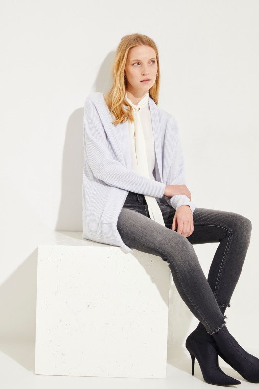 Rippstrick Cashmere-Cardigan Blau