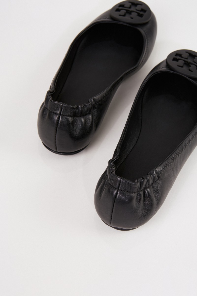 Tory Burch Leder-Ballerina 'Minnie Travel Ballet' Schwarz
