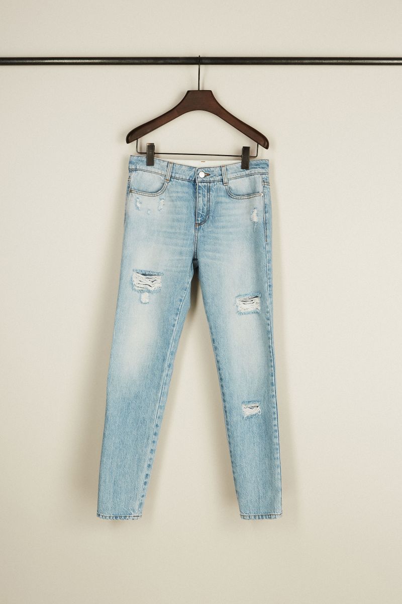 Destroyed High-Waist-Jeans Blau