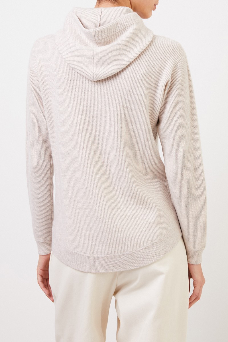 Brunello Cucinelli Cashmere-Sweatjacke mit Kapuze und Perlenverzierung Beige