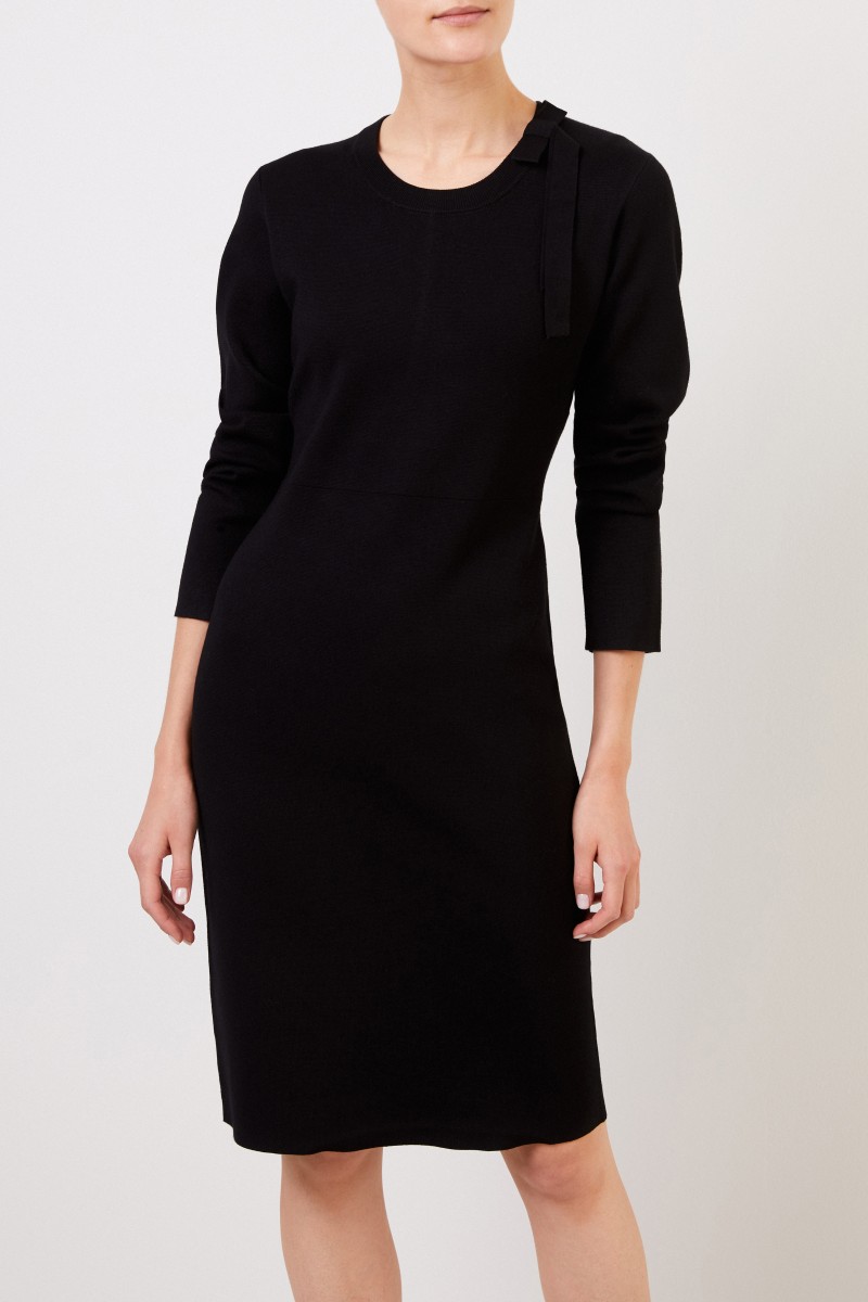 Midi-Strickkleid mit Schleifen-Detail Schwarz
