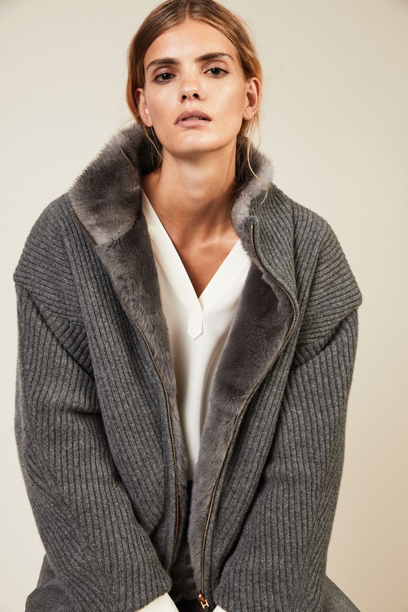 Cashmere-Jacke mit Nerzfutter Grau