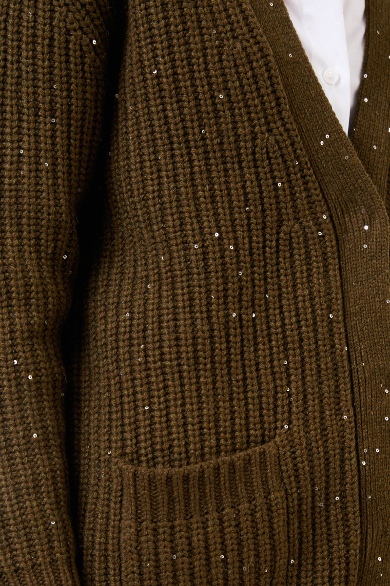 Steffen Schraut Woll-Alpaka Cardigan mit Paillettenverzierung Khaki