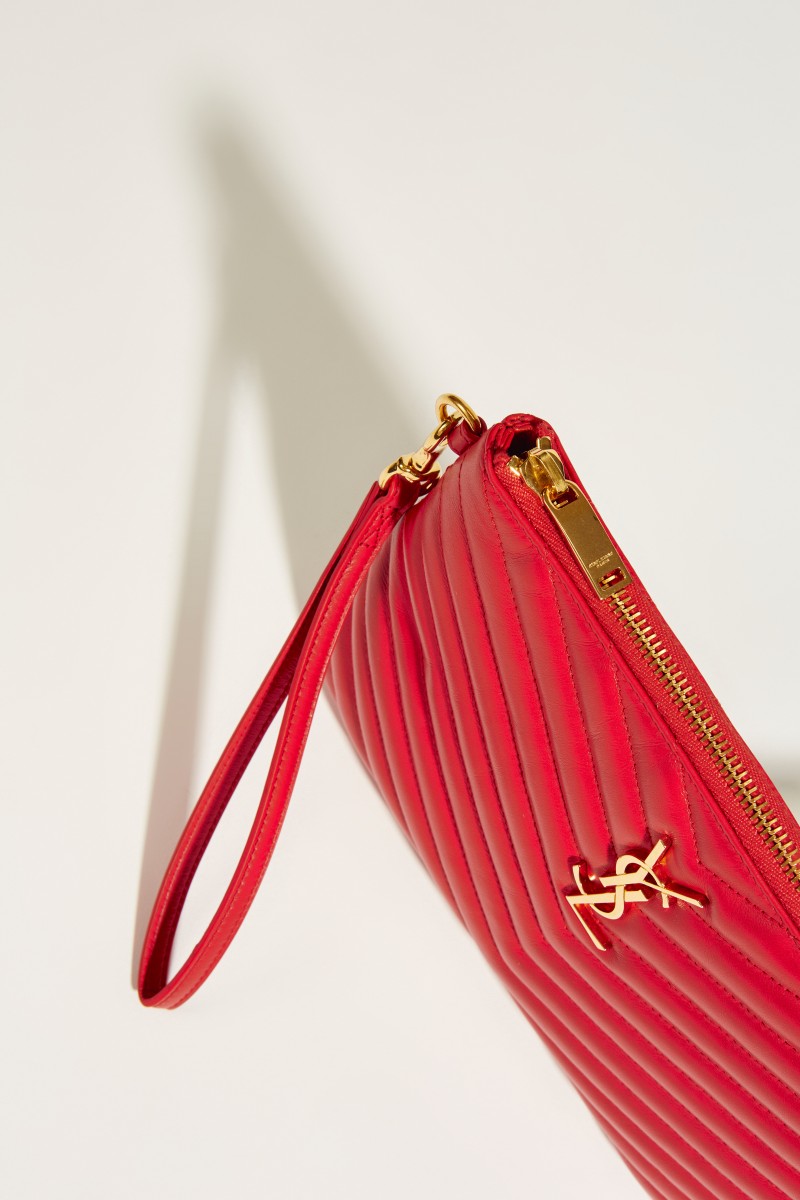 Gesteppte Leder-Clutch mit Logo Rot