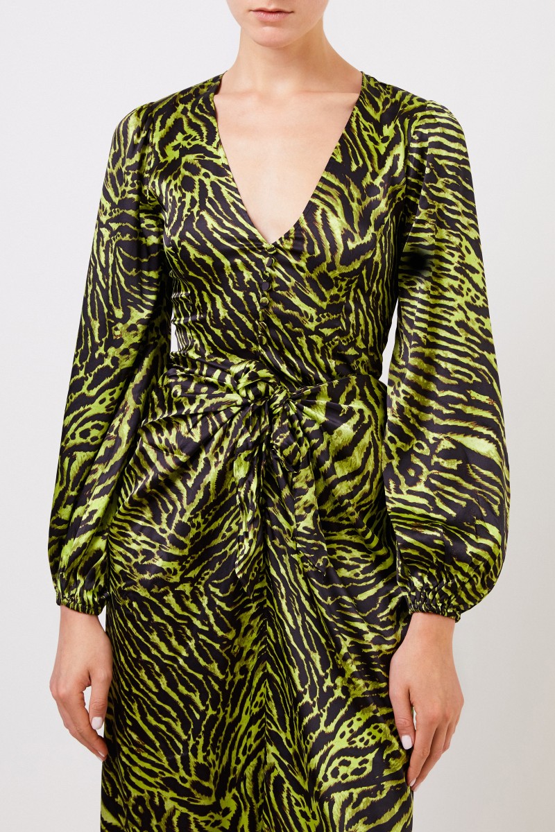 Seiden-Bluse mit Tiger-print Grün/Schwarz