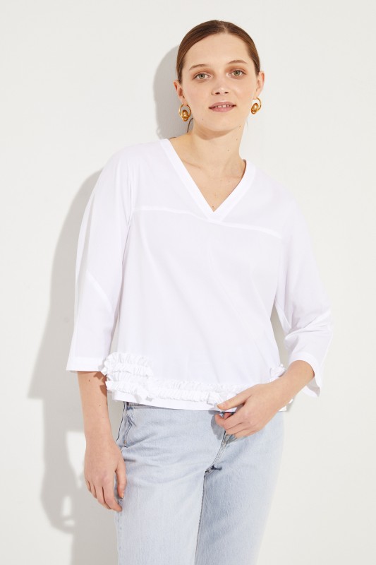 Baumwoll-Bluse mit Rüschendetails Weiß