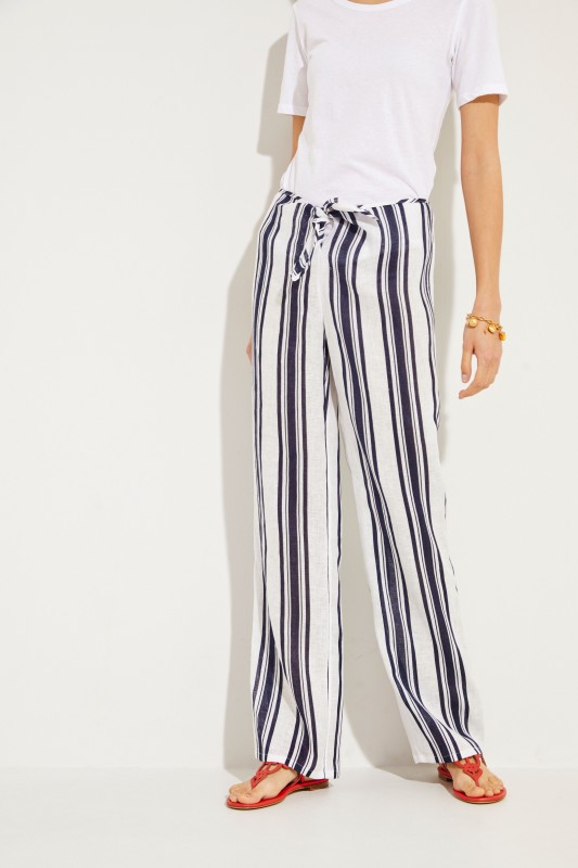 white and blue striped linen pants