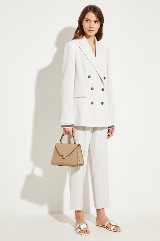 Brunello Cucinelli Woll-Blazer mit Blusendetail Hellgrau/Creme