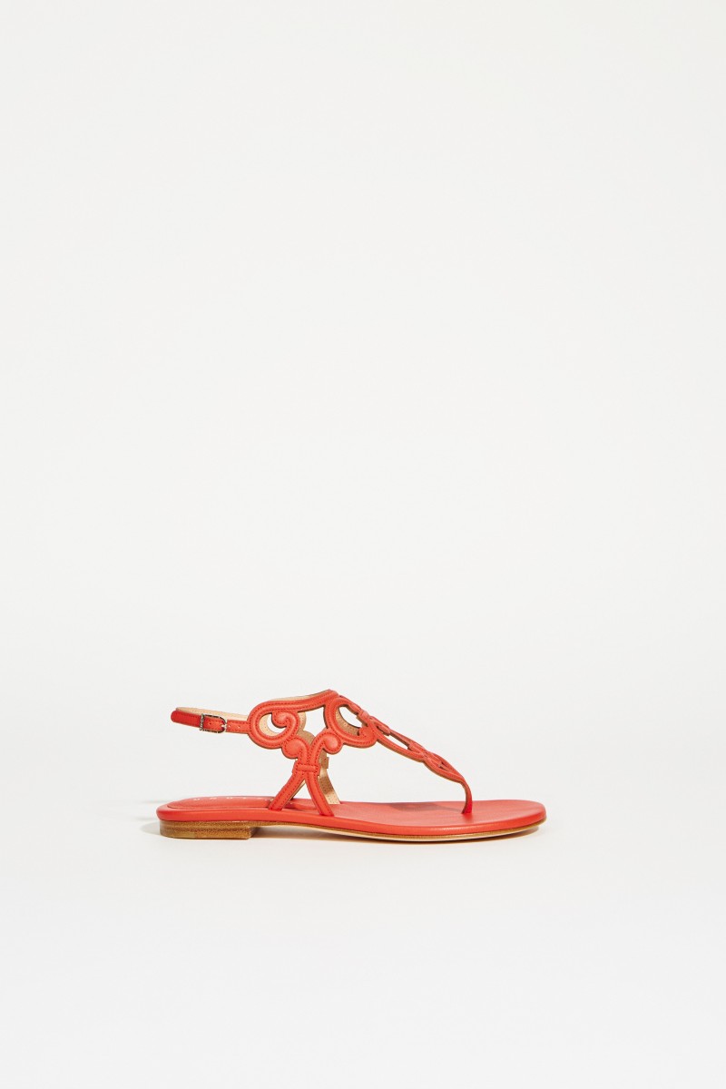 Leder-Sandale mit Verzierungen Rot