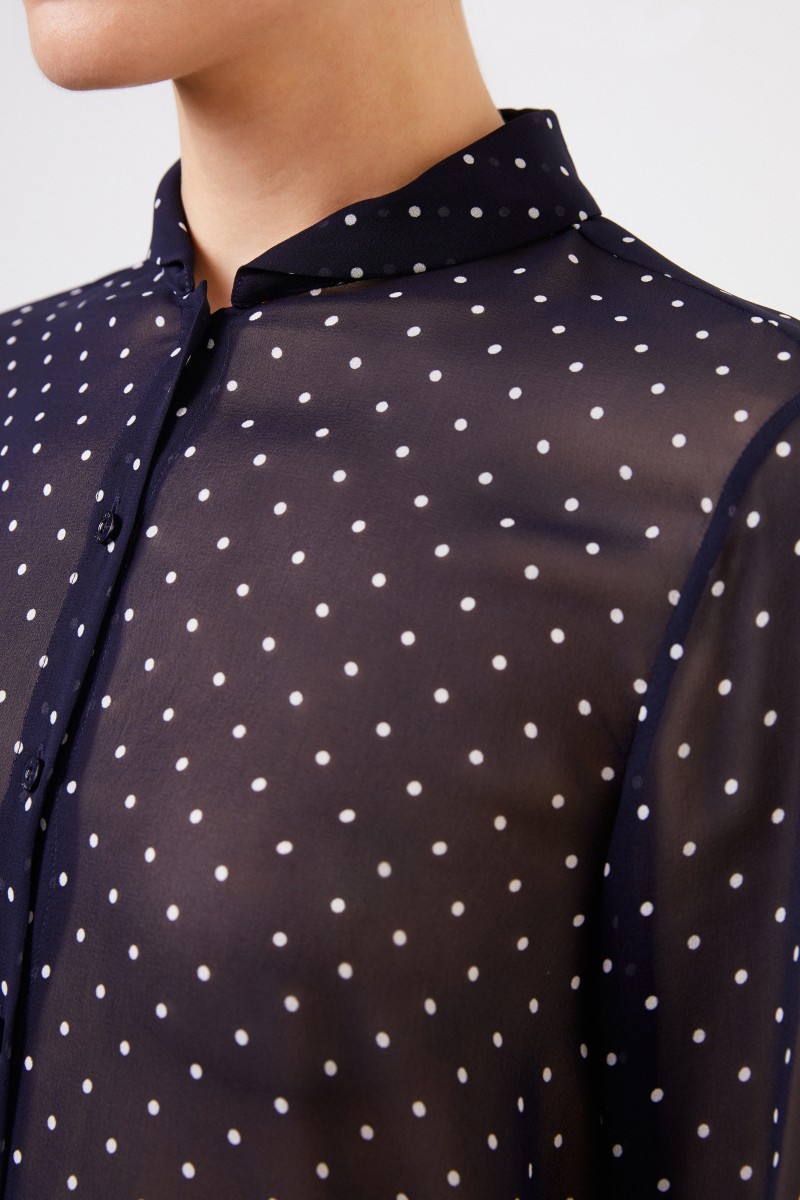 Iris von Arnim Seidenbluse mit Polka-Dots 'Marthe' Marineblau