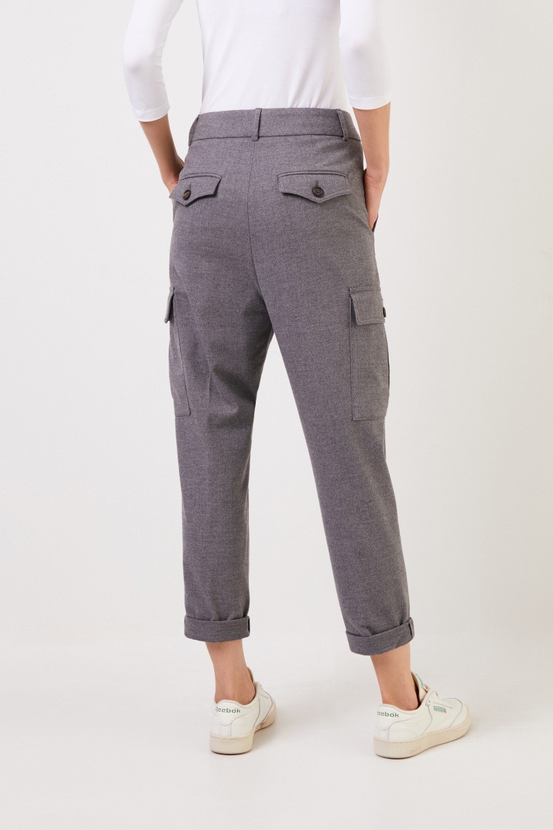 Cappellini Cargohose mit Saumumschlag Grau Meliert