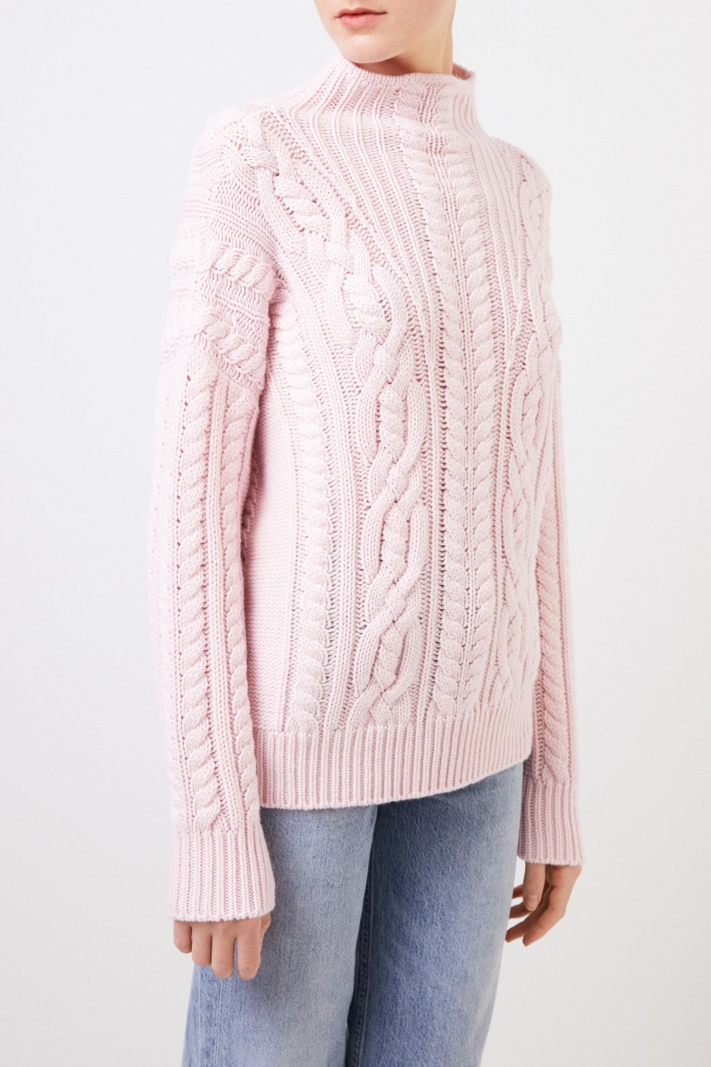 Iris von Arnim Cashmere-Pullover mit Zopfstrickmuster 'Fae' Rosé