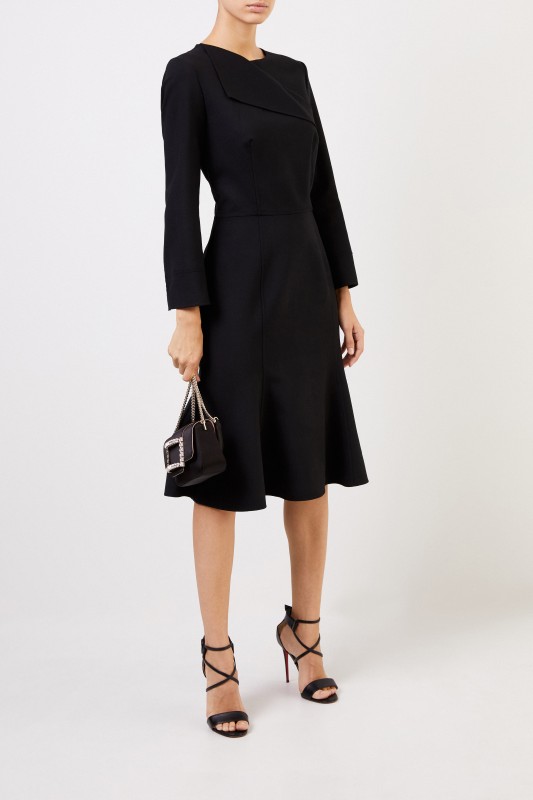 Woll-Cocktailkleid mit Faltendetails Schwarz