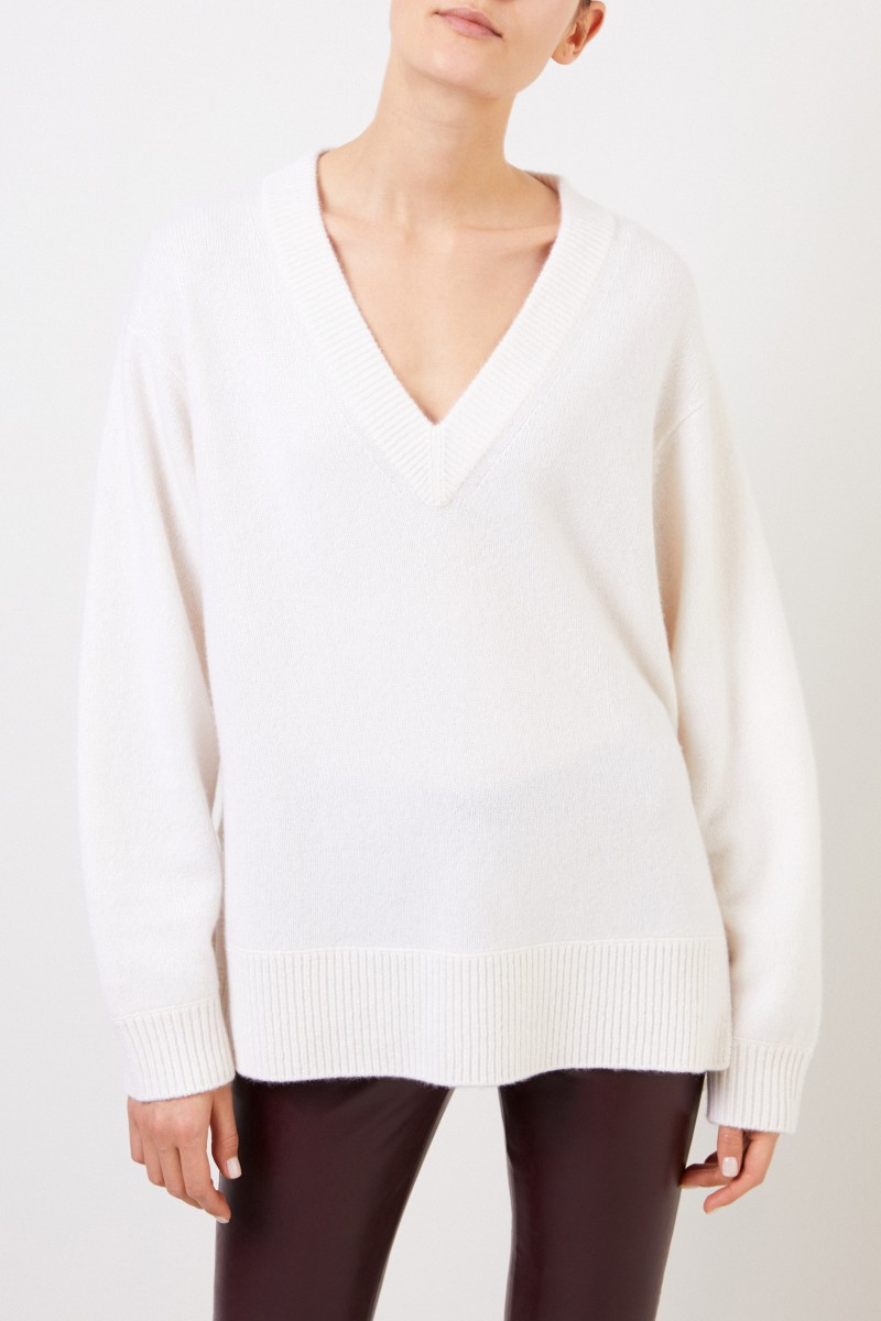 Vince Cashmere-Pullover mit V-Neck Weiß