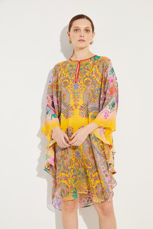 Seiden-Kaftan mit Print Gelb/Multi