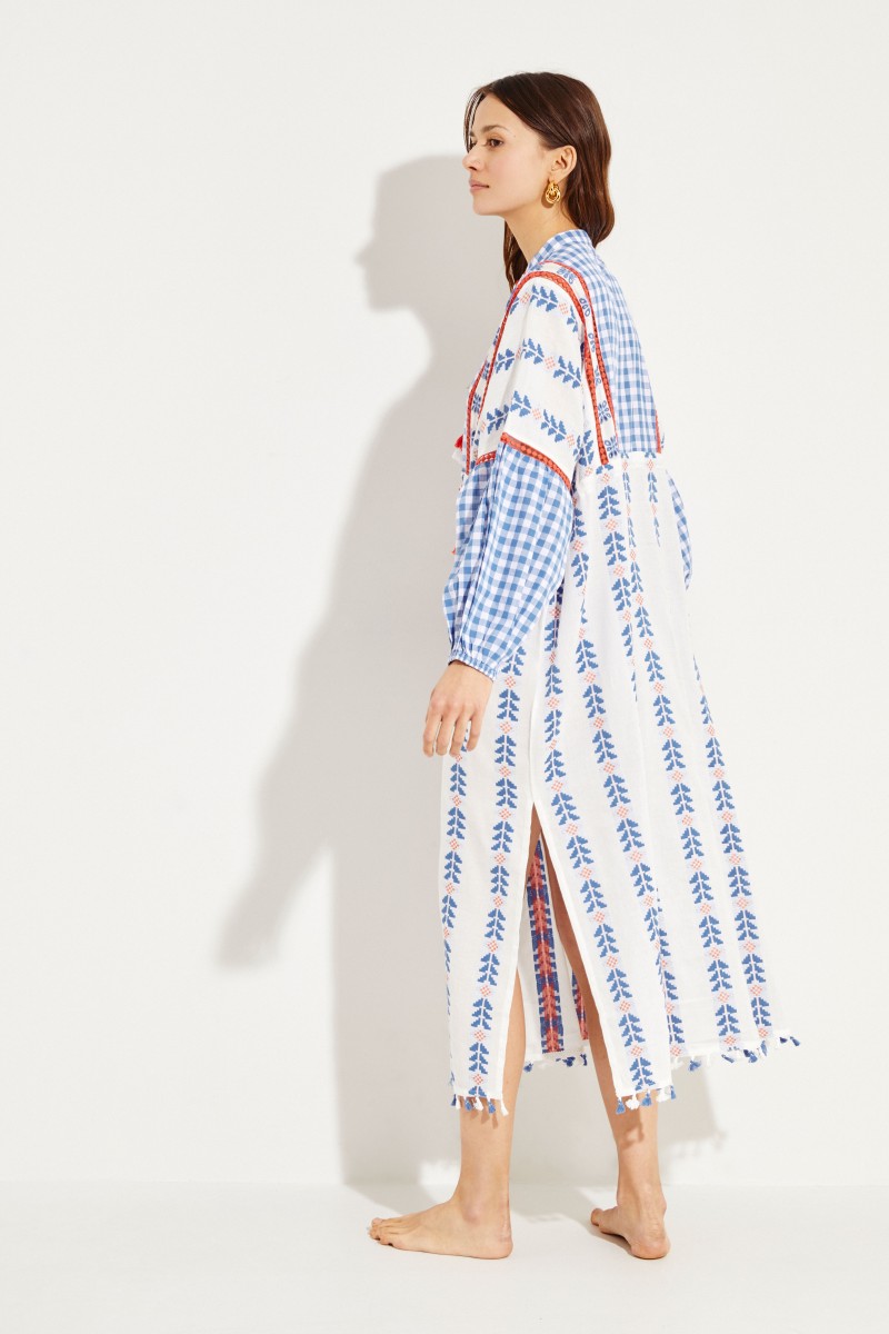 Maxikleid aus Baumwoll-Gaze mit Troddeln 'Miguel' Multi