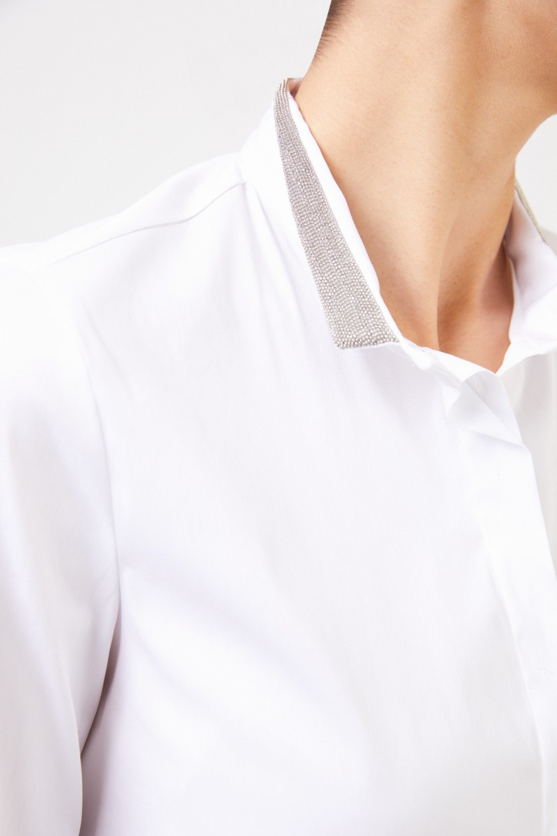 Klassische Baumwollbluse mit Netzdetail Weiß