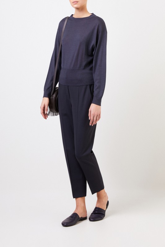 Brunello Cucinelli Cashmere-Seiden-Pullover Dunkelblau