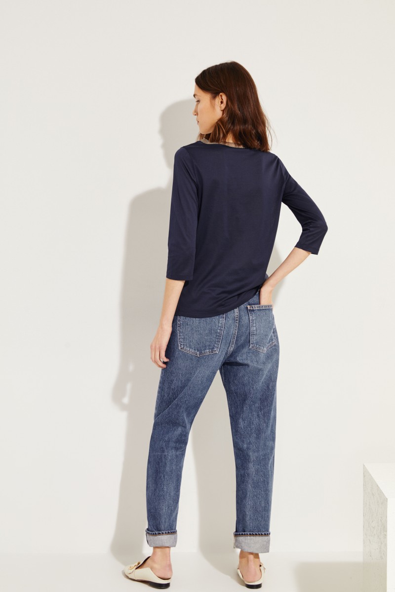 Longsleeve mit Perlenapplikation Blau