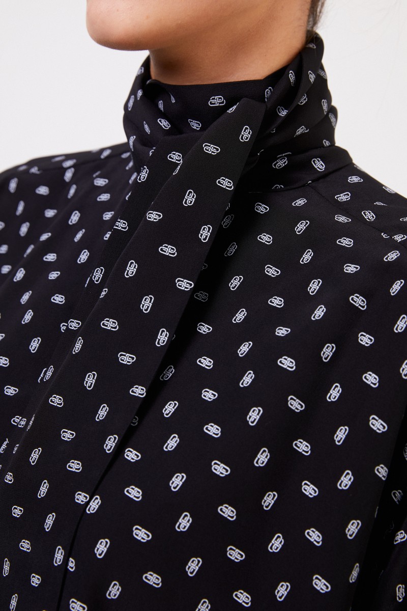 Seidenbluse mit Allover-Print Schwarz