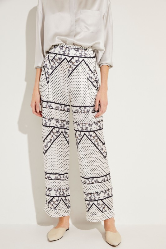 Seiden-Hose mit Print Weiß/Multi