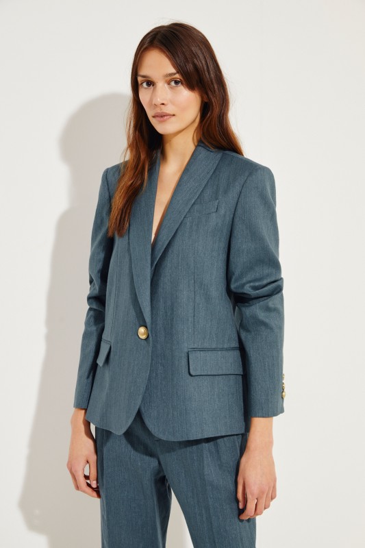 Baumwoll-Leinen-Blazer mit Logo-Knöpfen Grün