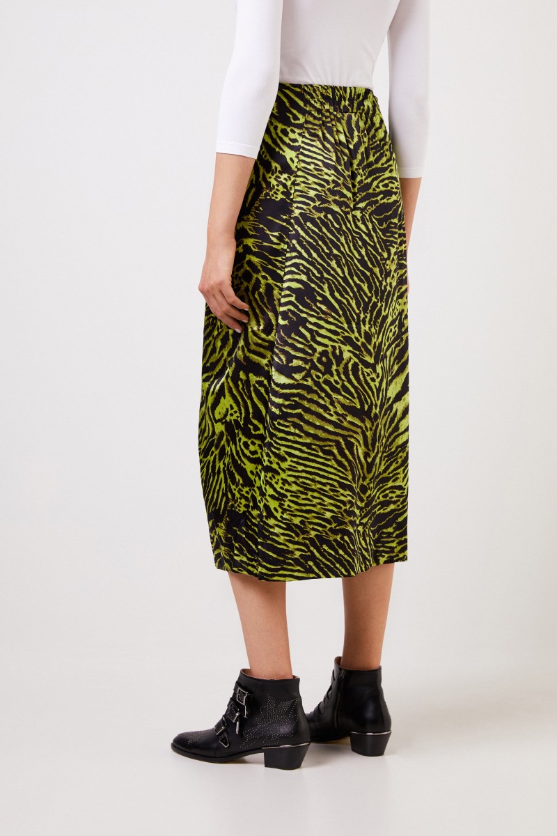 Midi-Seidenrock mit Tiger-Print Grün/Schwarz