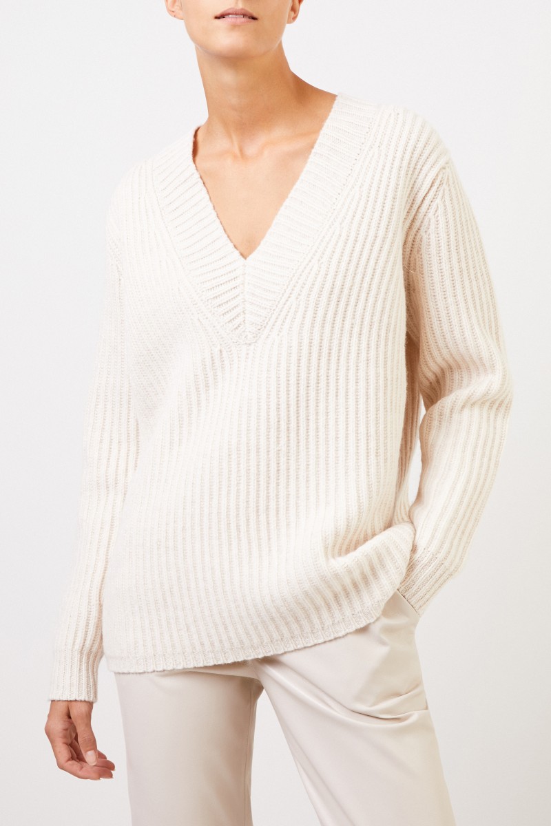 Acne Studios Woll-Pullover mit V-Neck Crème