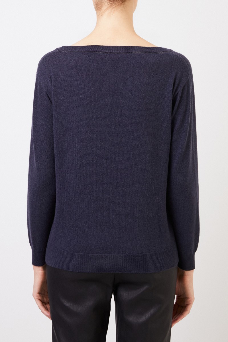 Cashmere-Pullover mit Perlenverzierung Marineblau