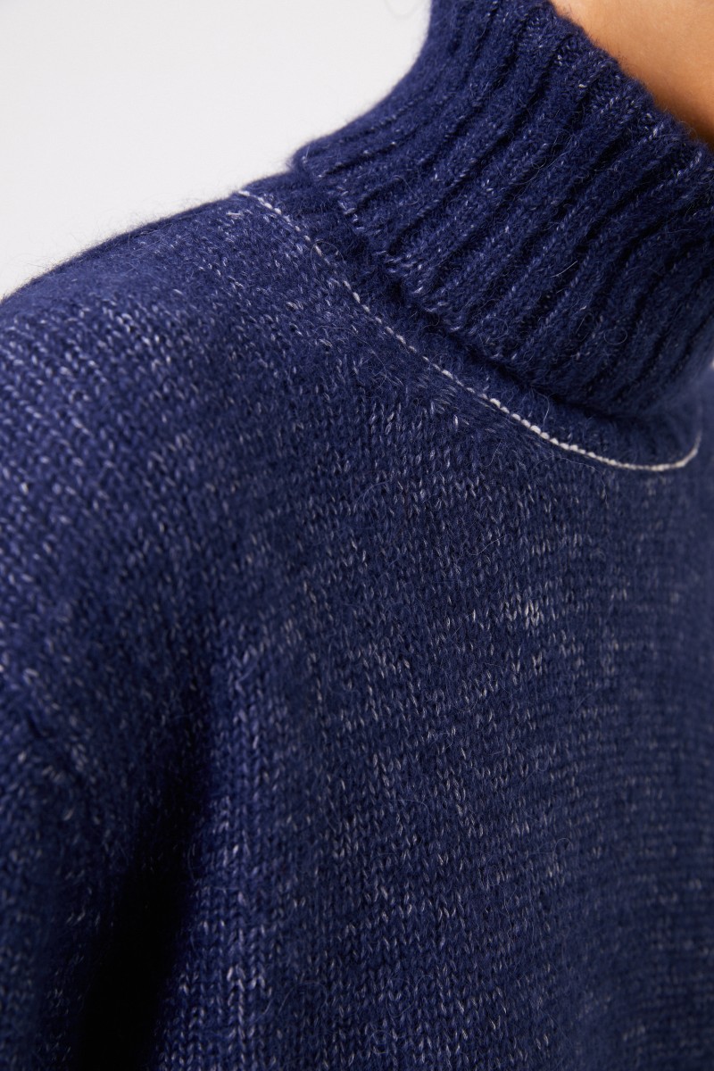 Chloé Alpaka-Seiden-Pullover mit geknöpften Ärmeln Marineblau