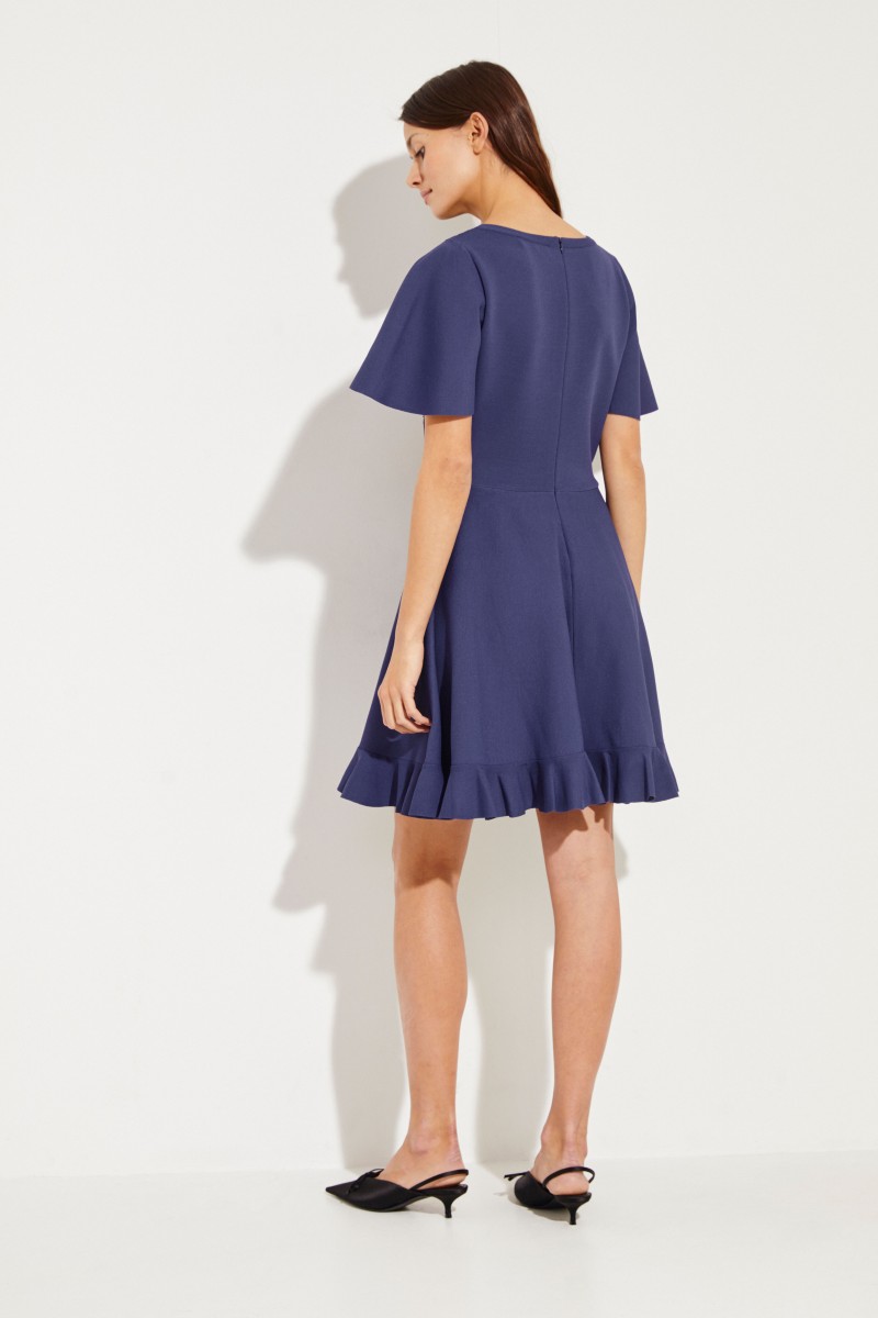 Strick-Kleid mit Spitzenbesatz Blau