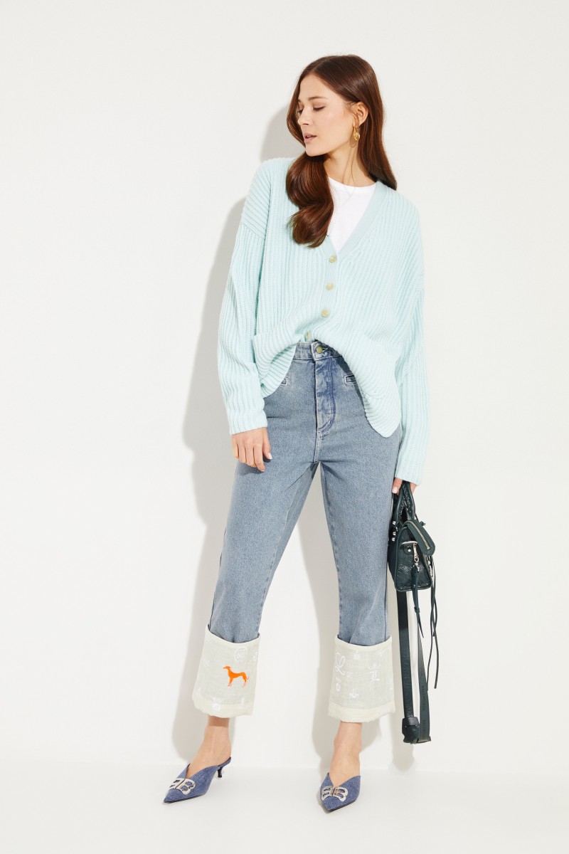 Cashmere-Cardigan mit Schlitz-Detail Aqua