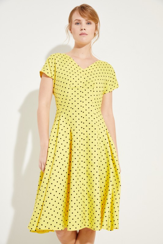 Seiden-Kleid mit Punktemuster Gelb/Schwarz