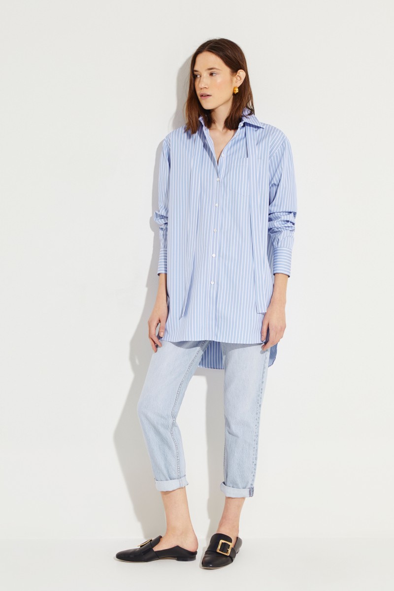 Gestreifte Oversize-Bluse Marineblau/Weiß