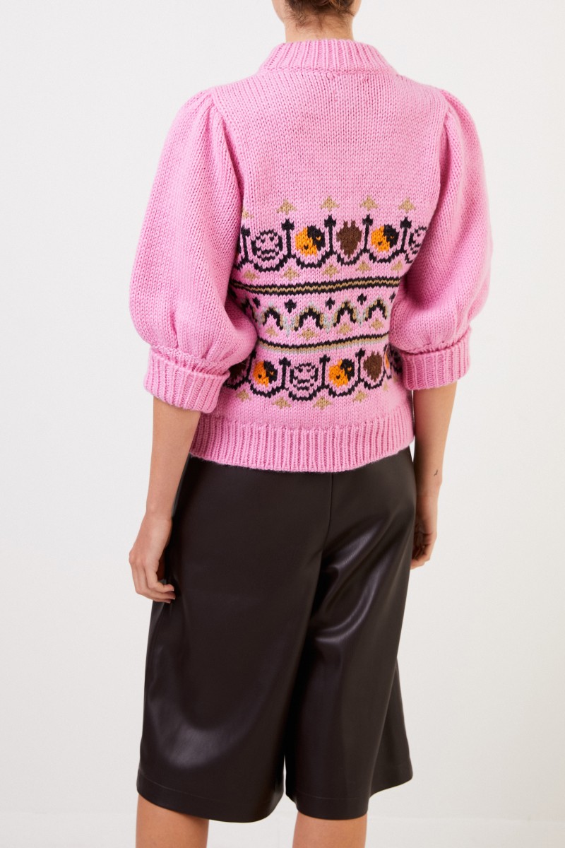 Ganni Handstrick Woll-Alpaca-Pullover mit Muster Pink/Multi