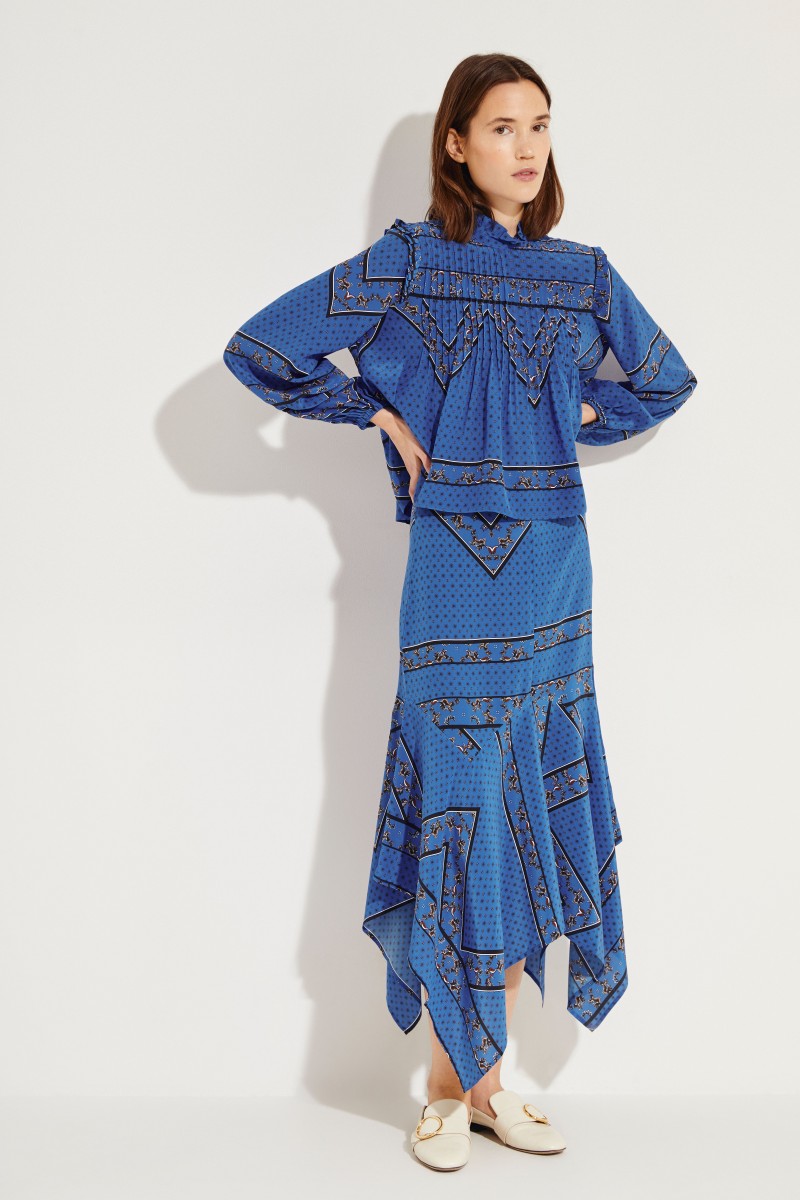 Seiden-Bluse mit Print Blau/Multi