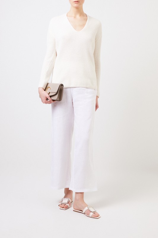 Iris von Arnim Cashmere-Pullover 'Fanchon' mit V-Neck Ecru