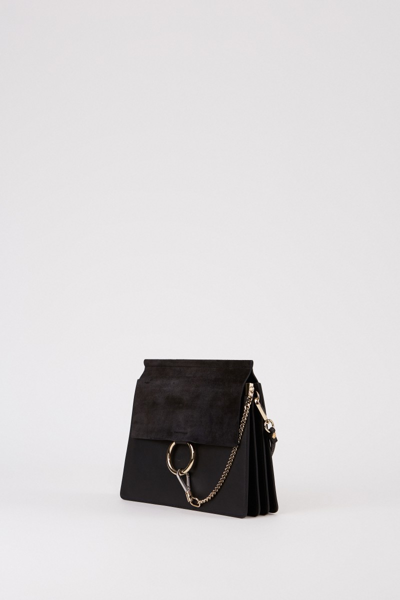 Veloursleder-Schultertasche 'Faye Medium' Schwarz