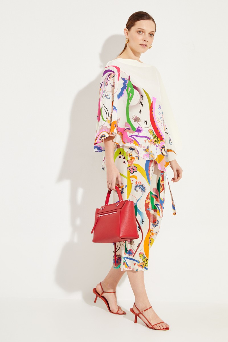 Seiden-Poncho mit Print Crème/Multi
