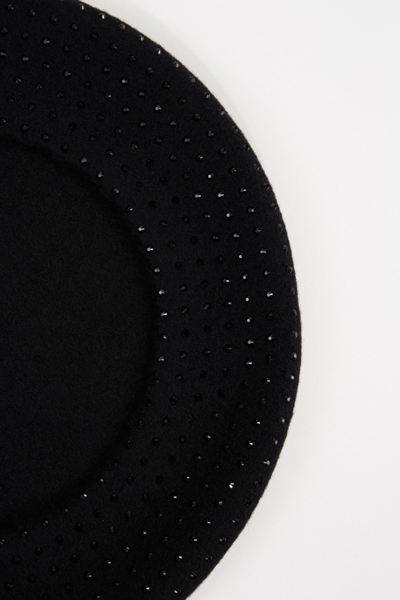 Saint Laurent Woll-Baskenmütze mit Strass Schwarz